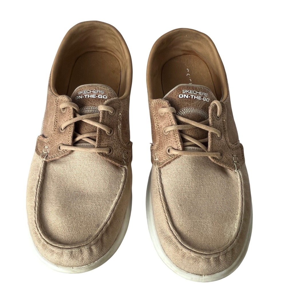 Skechers On-The-Go Boat Shoes Canvas Slip On Comfort Casual Tan Womens 11‎